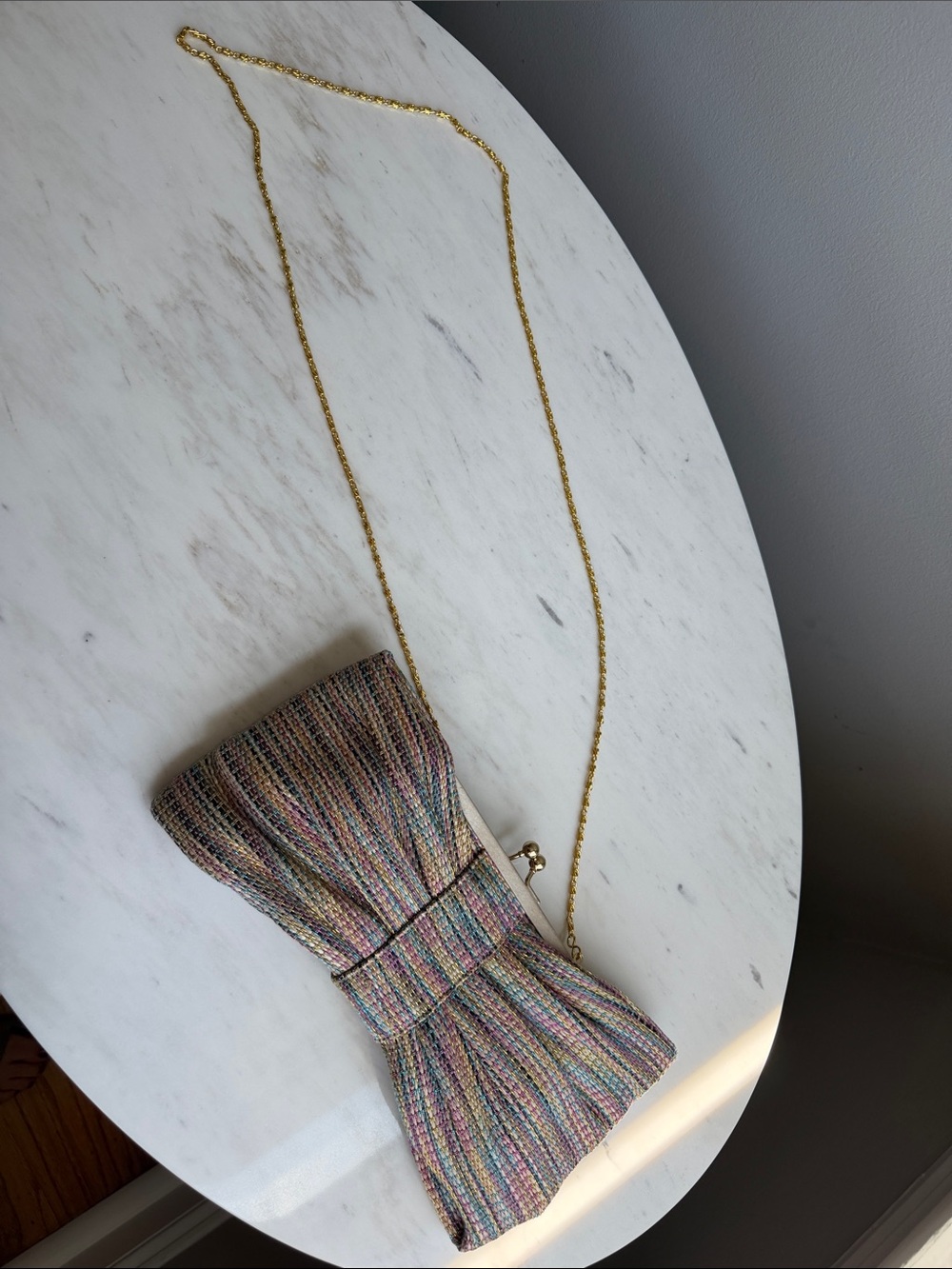 Vintage Bow Multicolor Clutch Handbag with Gold Chain- Whimsical , Flare - Picture 2 of 8